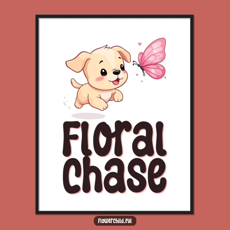 Funny Puppy Petal Butterfly Digital Art: Playful Chase Download, Instant Funny Gift