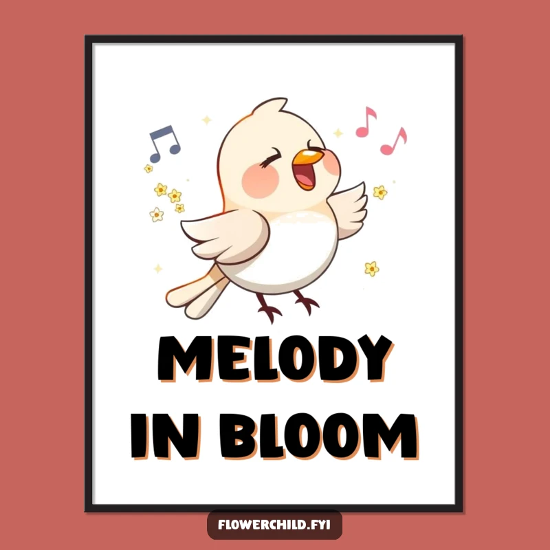 Funny Singing Bird Flower Wings Digital Art: Happy Melody Maker Download, Instant Funny Gift