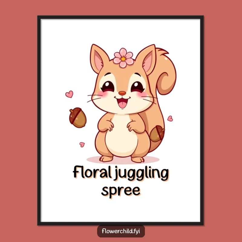 Funny Squirrel Petals Digital Art: Instant Cheerful Wall Decor