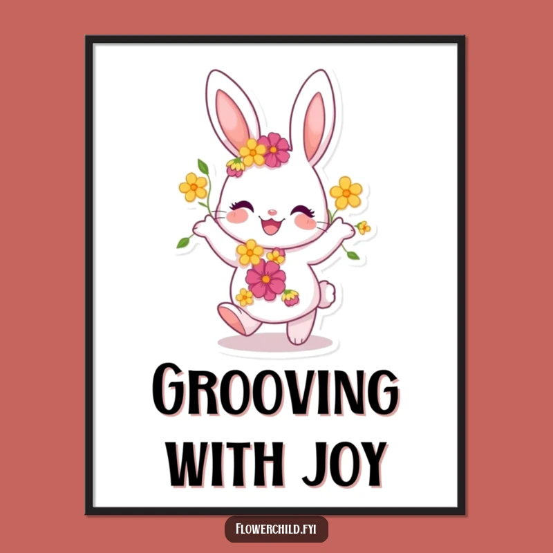 Funny Joyful Bunny Dancing Digital Art: Whimsical Wall Decor
