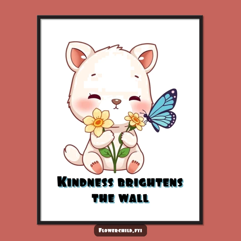 Funny Gentle Animal Flower Offering Digital Art: Instant Sweetness Decor