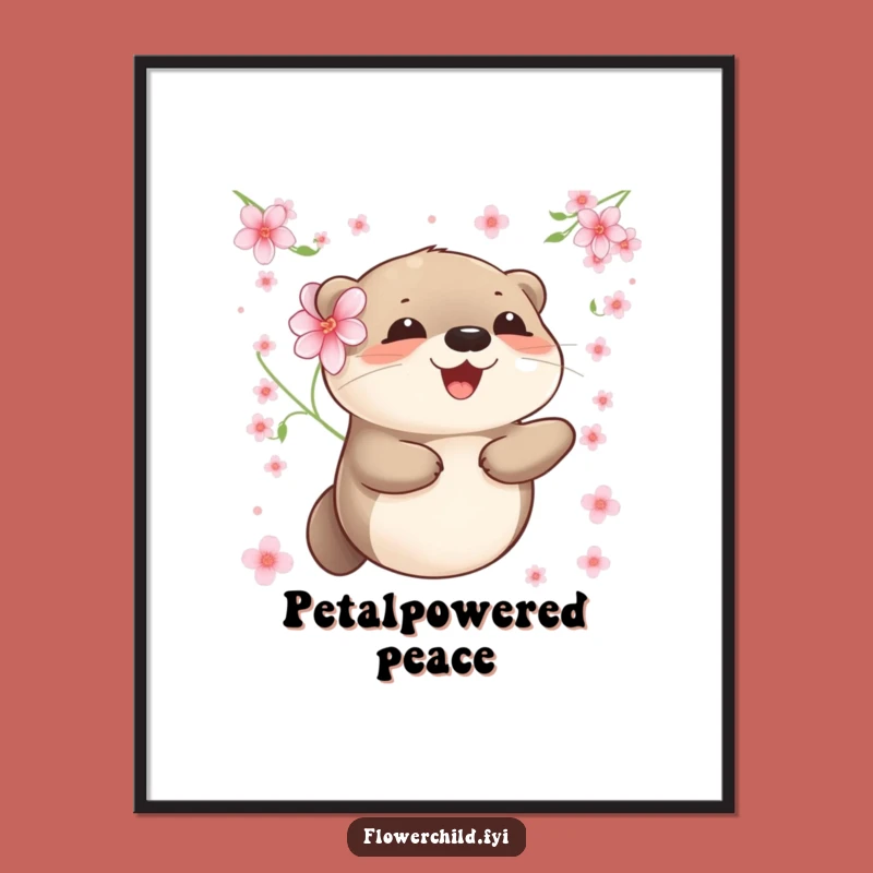 Funny Otter Digital Art: Happy Floating Otter Flower Print Gift