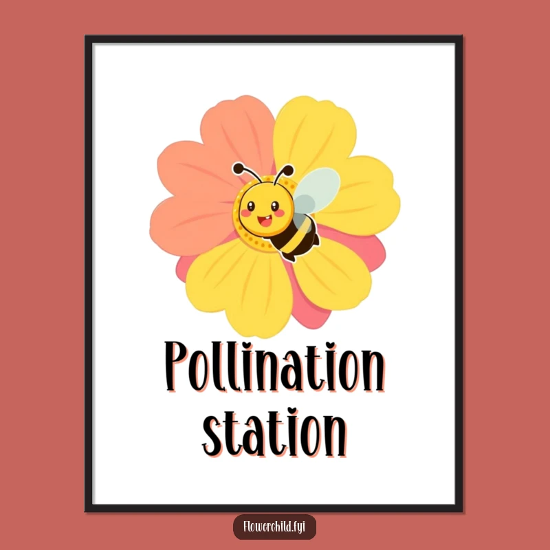 Funny Smiling Bee Flower Digital Art - Cheerful Garden Decor Gift