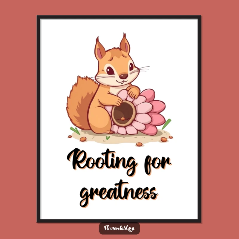 Determined Squirrel Planting Digital Print: Funny Art for Growth