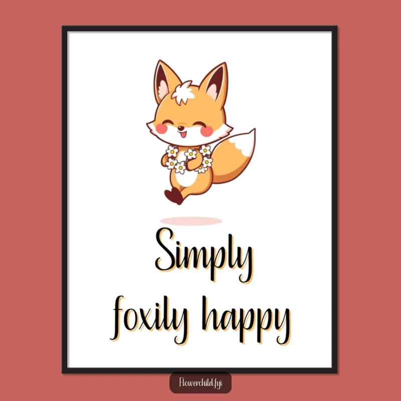 Instant Funny Fox Daisy Chain Digital Print: Lively Art for Your Space