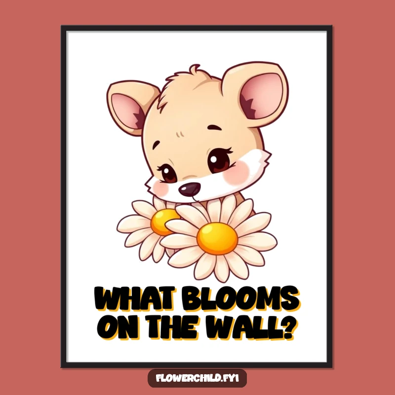 Funny Curious Animal Daisy Sniffing Digital Art: Instant Nature Decor