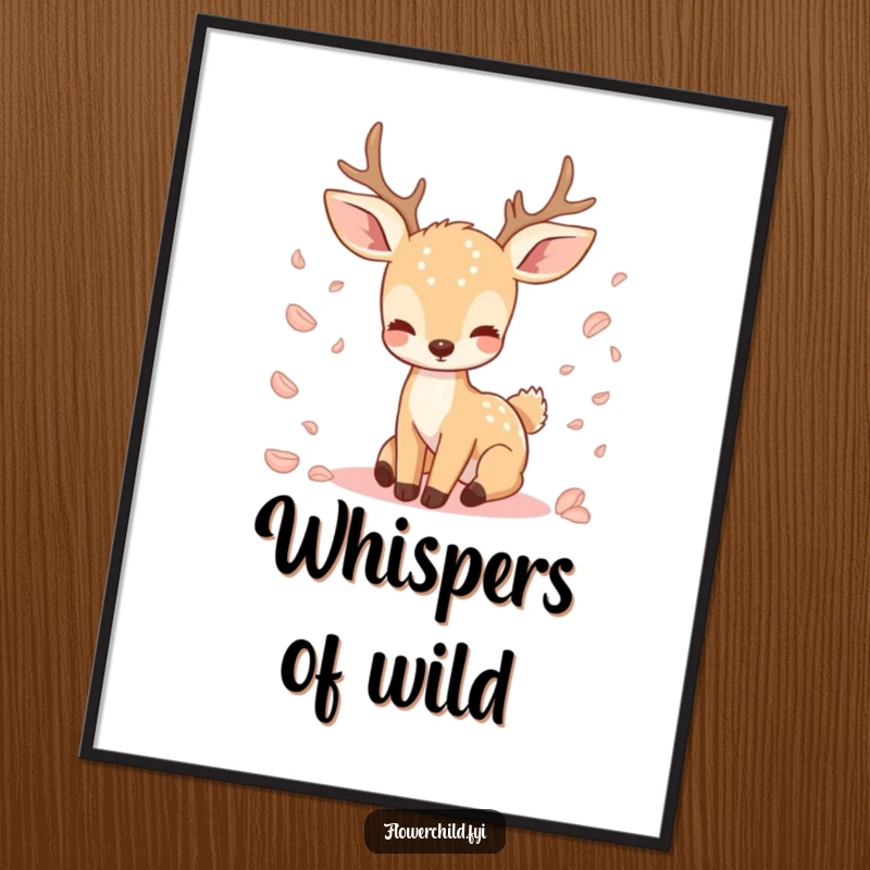 Funny digital art print of a serene deer surrounded by gently falling petals, creating a peaceful and artistic ambiance.