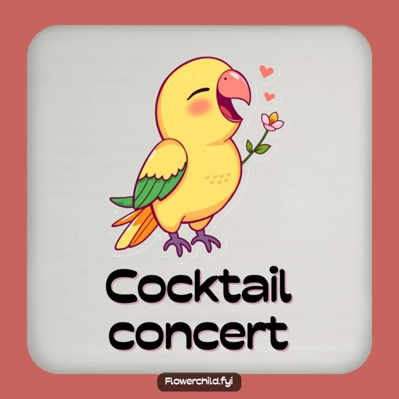 Funny Parrot Drink Coaster: Artful Singing Parrot Flower Decor Gift