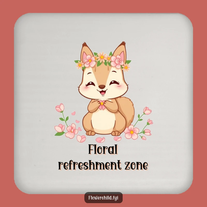 Funny Squirrel Flower Crown Coaster: Cute Petal Gathering Protector, Decorative Funny Gift