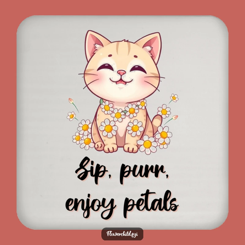 Funny Cat Daisy Chain Coaster - Adorable Drink Protection Gift
