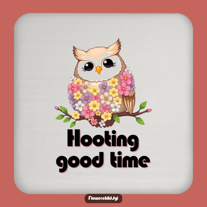 Funny Contented Owl Flower Boa Coaster Set - Chic Protection for Surfaces
