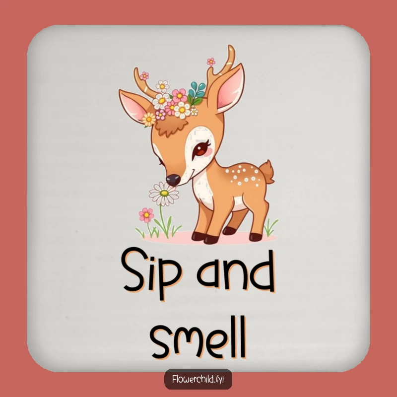 Funny Curious Deer Daisy Drink Coaster - Protect Surfaces Gently