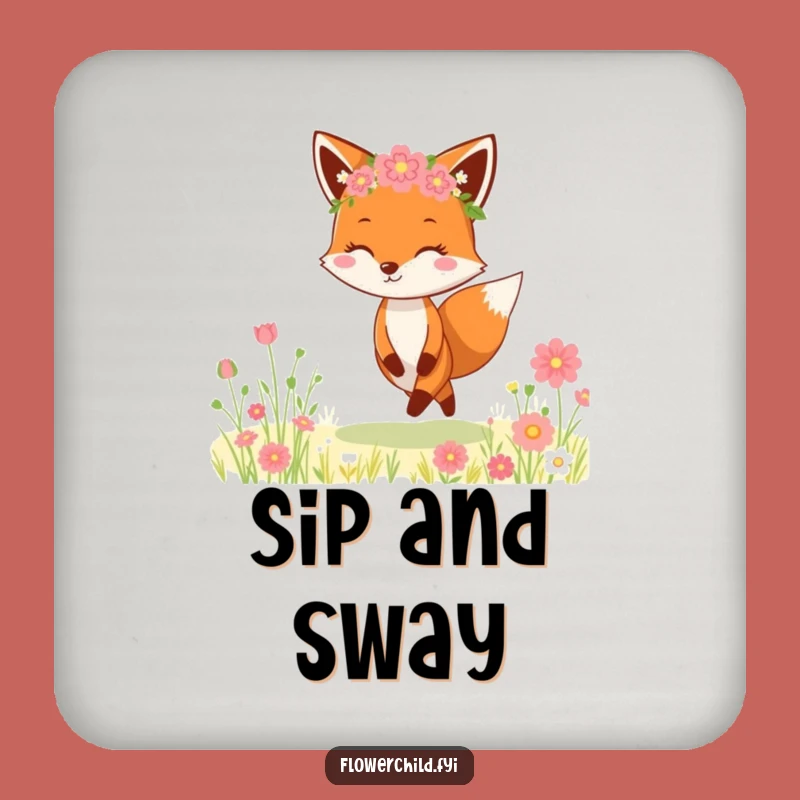 Funny Fox Flower Crown Coaster Set: Cheerful Meadow Skipper Protection, Chic Funny Gift