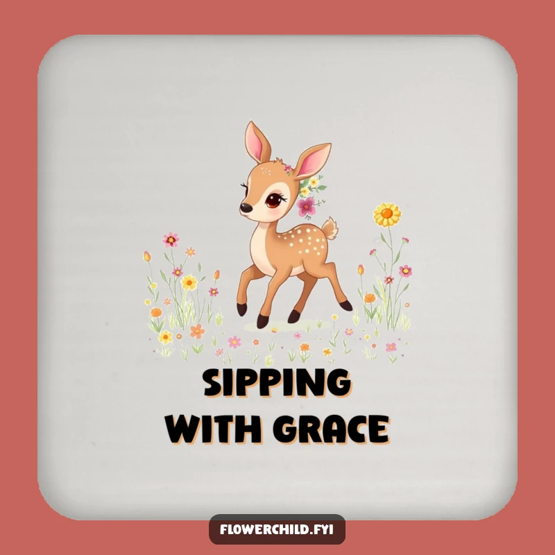 Funny Gentle Deer Wildflower Coaster: Protect Surfaces with Meadow Style