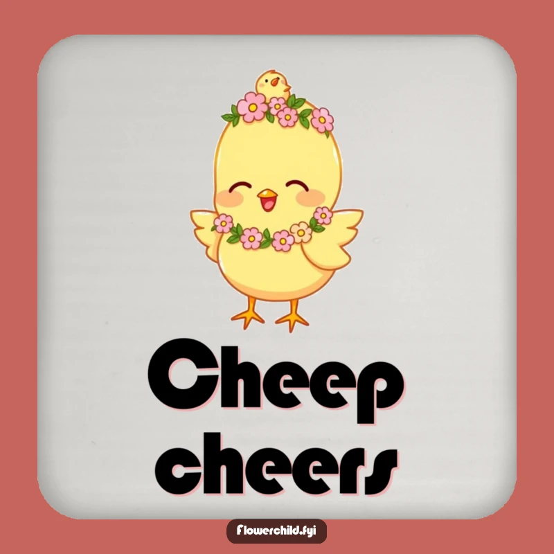 Funny Happy Chick Flower Garland Coaster: Joyful Chirping Protector, Decorative Funny Gift