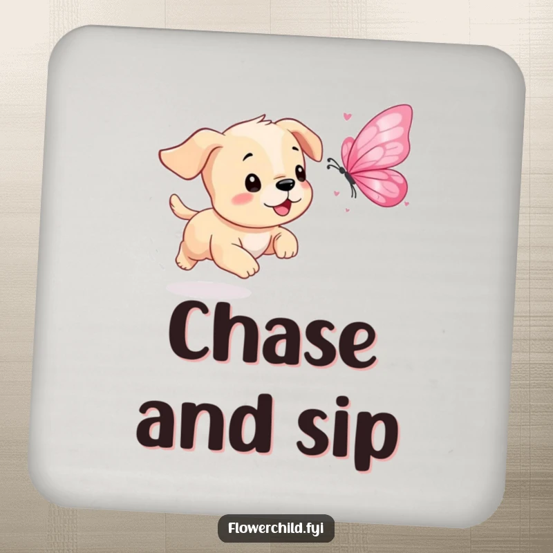Funny Puppy Petal Butterfly Coaster: A playful puppy chases a butterfly made of petals, adding charm while protecting surfaces.