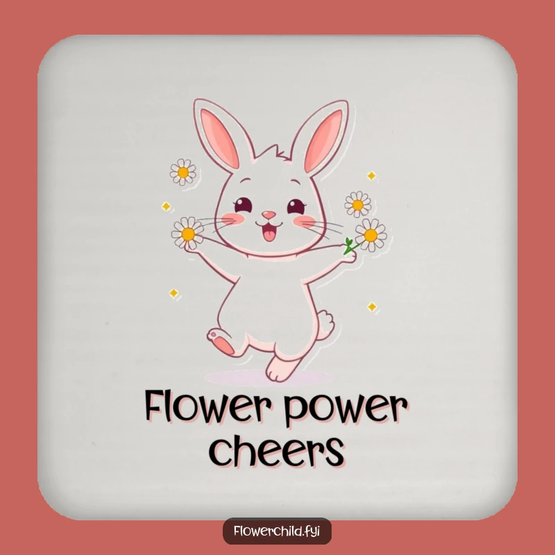 Funny Rabbit Daisy Dance Coaster: Cheerful Twirling Protector, Decorative Funny Gift