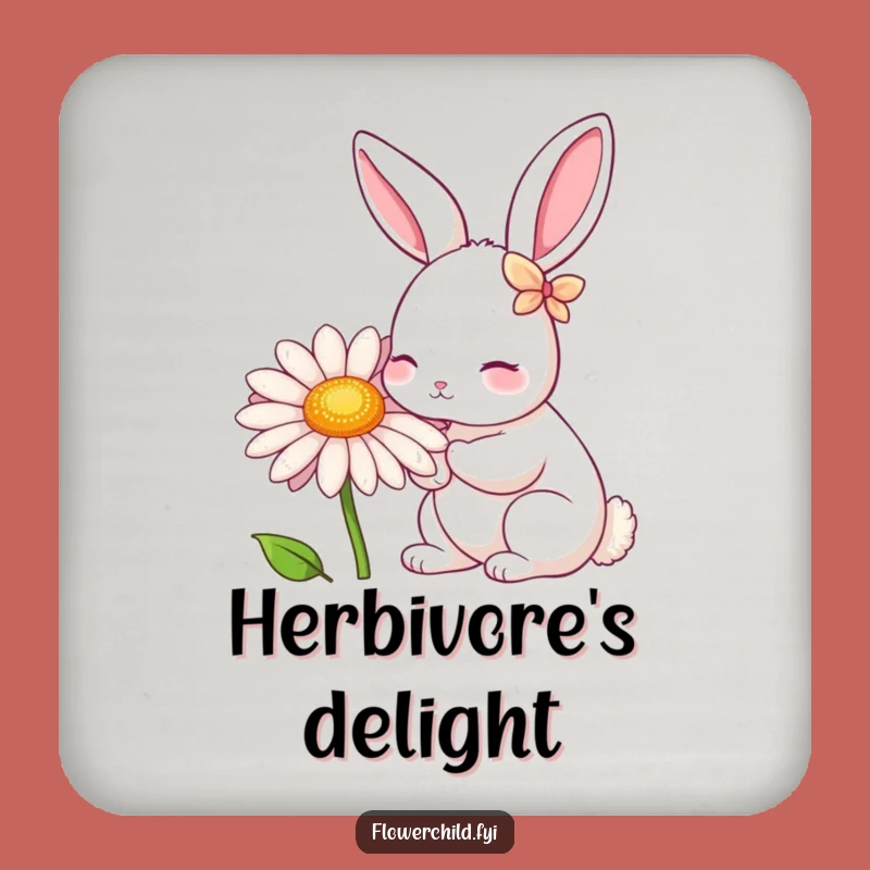 Funny Rabbit Daisy Nibbler Coaster Set: Petal-Eared Friend Protection, Cute Funny Gift