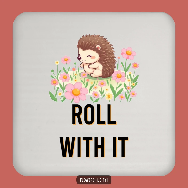 Funny Hedgehog Rolling Flowers Coaster: Protect Surfaces with Cute Humor