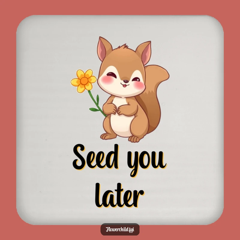 Funny Curious Squirrel Flower Ear Drink Coaster - Cute Table Protector Gift