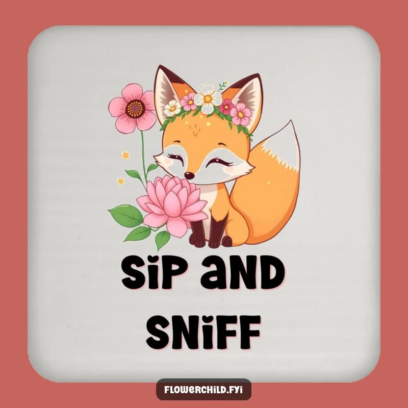Funny Fox Flower Crown Coaster: Curious Bloom Drink Protector