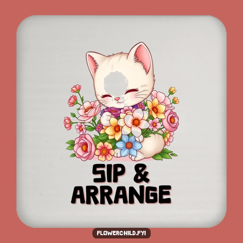 Funny Charming Kitten Bouquet Coaster: Protect Surfaces with Floral Cuteness