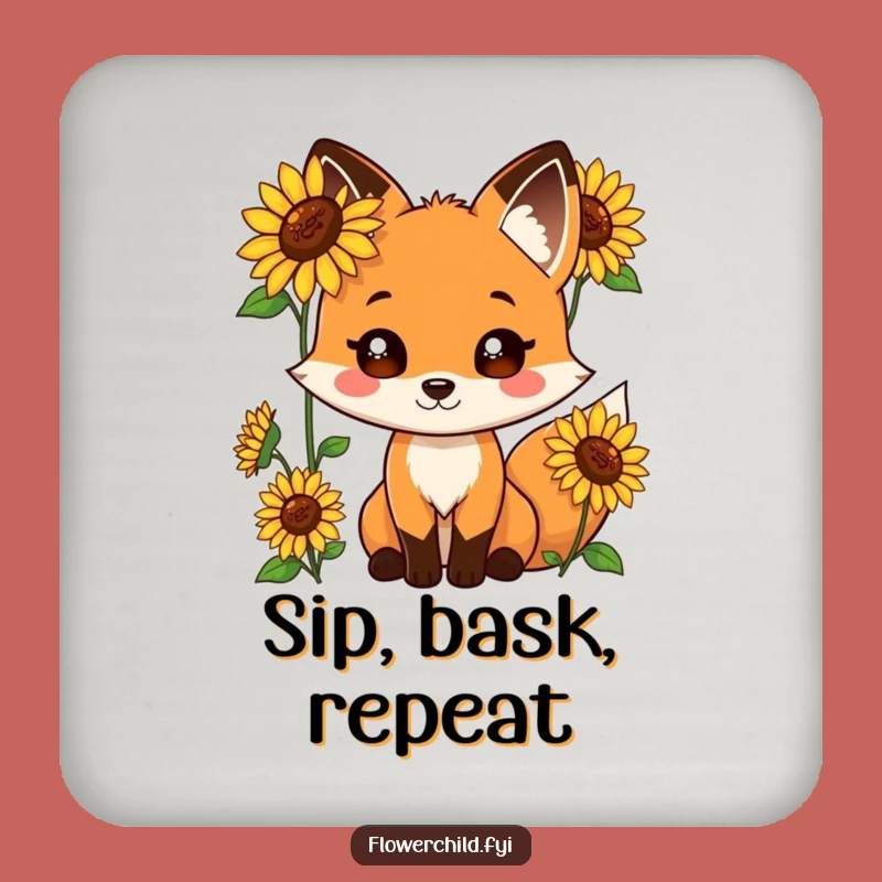 Funny Fox Sunflower Coasters: Protect Surfaces with Playful Charm - A Chic Funny Gift!