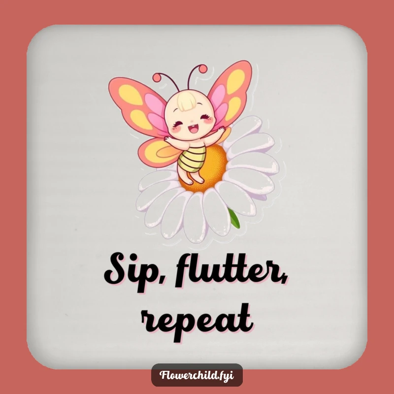 Funny Butterfly Daisy Coasters: Protect Surfaces with Joyful, Colorful Art - A Chic Funny Gift!