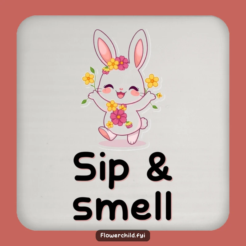 Funny Joyful Bunny Dancing Coaster: Protect Surfaces with Floral Fun