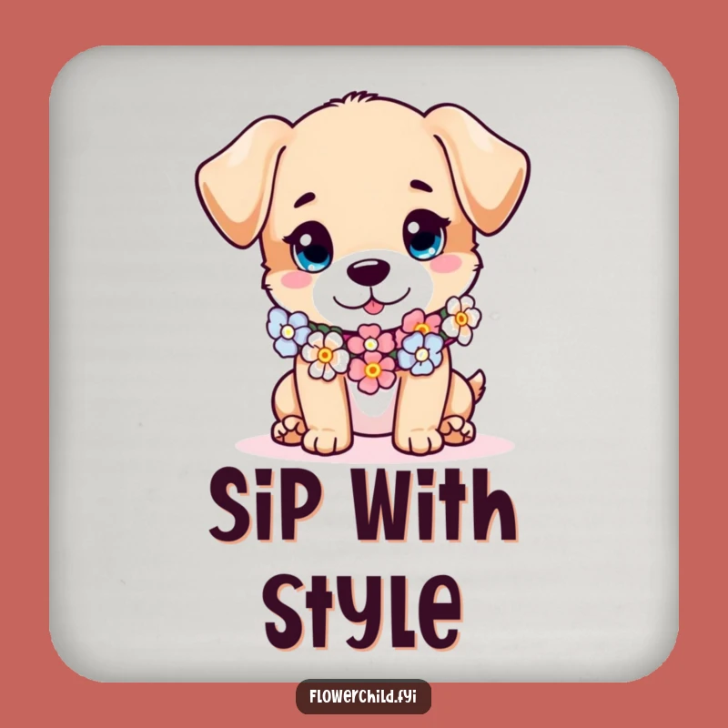 Funny Puppy Coaster: Protect Surfaces with Floral Charm