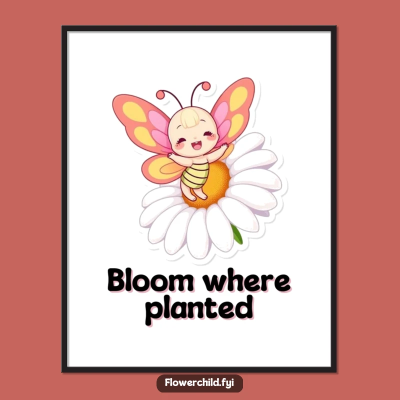 Funny Butterfly Daisy Poster: Vibrant Wall Art for Joyful, Colorful Decor - A Great Funny Gift!