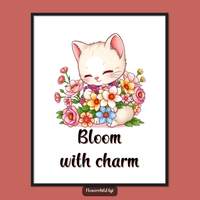Funny Charming Kitten Bouquet Poster: Cute Floral Art for Walls