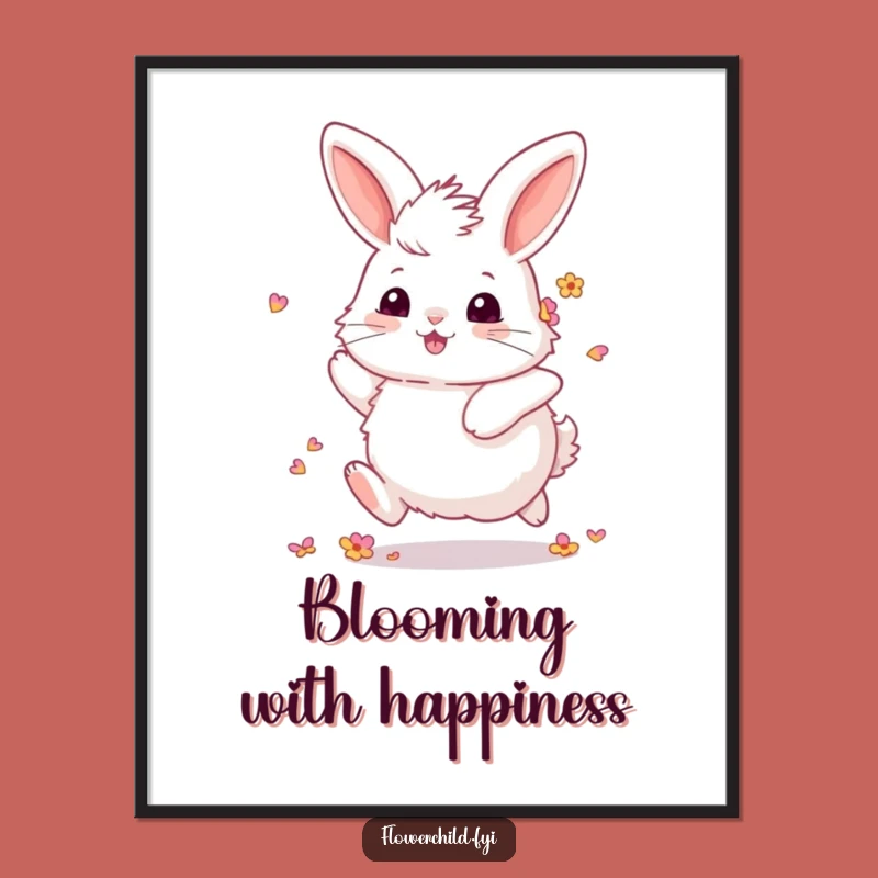 Funny Fluffy Bunny Flower Poster: Joyful Spring Art for Cheerful Spaces