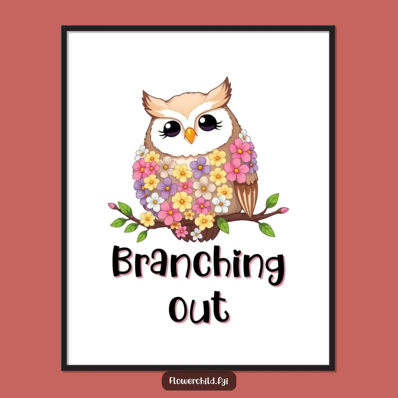 Funny Contented Owl Flower Boa Poster - Elegant Wall Art for Nature Lovers