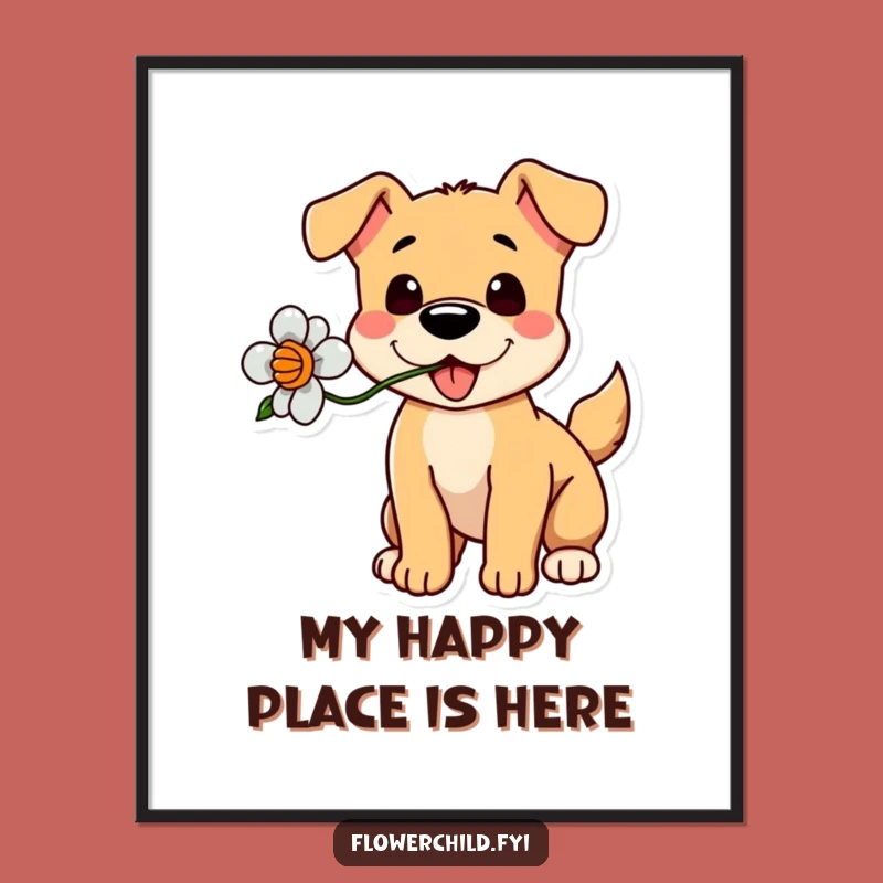 Funny Dog Flower Poster - Joyful Wall Art Gift
