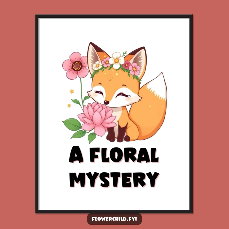 Funny Fox Flower Crown Poster: Curious Bloom Art Print