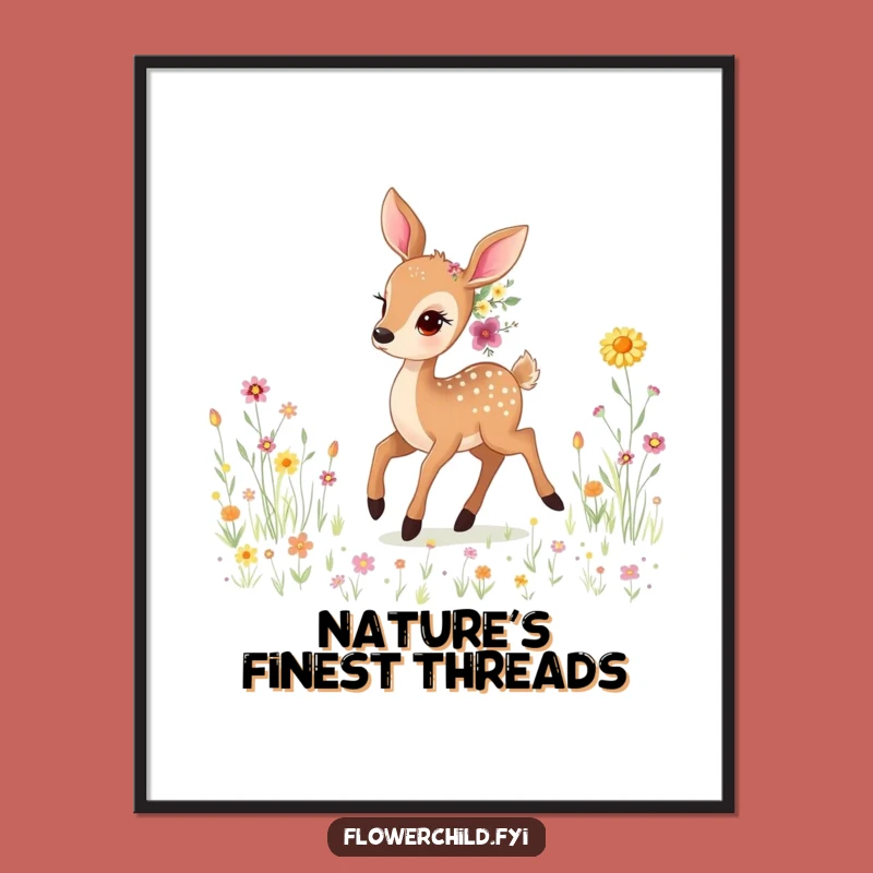Funny Gentle Deer Wildflower Poster: Enchanting Meadow Art