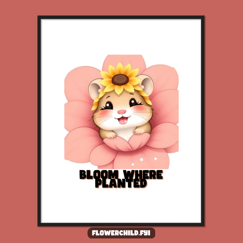 Funny Giggling Hamster Sunflower Poster - Adorable Wall Art for Happy Homes