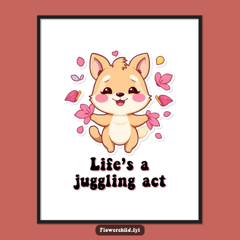 Funny Juggling Petals Animal Poster: Bring Playful Art Home