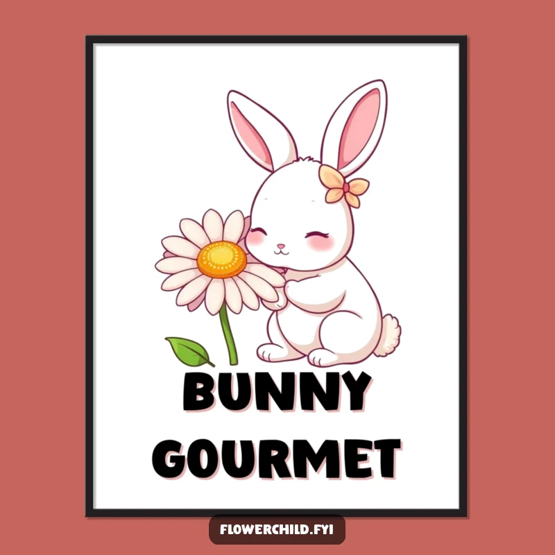 Funny Rabbit Daisy Nibbler Poster: Petal-Eared Friend Art, Whimsical Funny Gift Decor