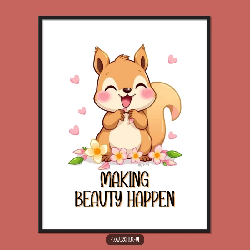 Funny Squirrel Petal Poster: Crafty Wall Art for a Joyful Space - A Great Funny Gift!
