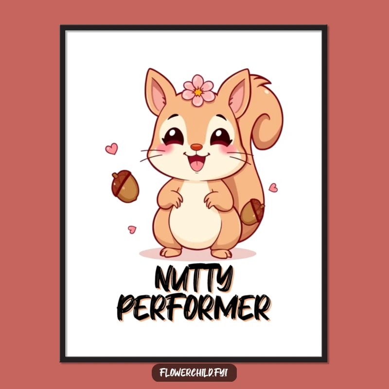 Funny Squirrel Petals Poster: Cheerful Nature Art for Walls