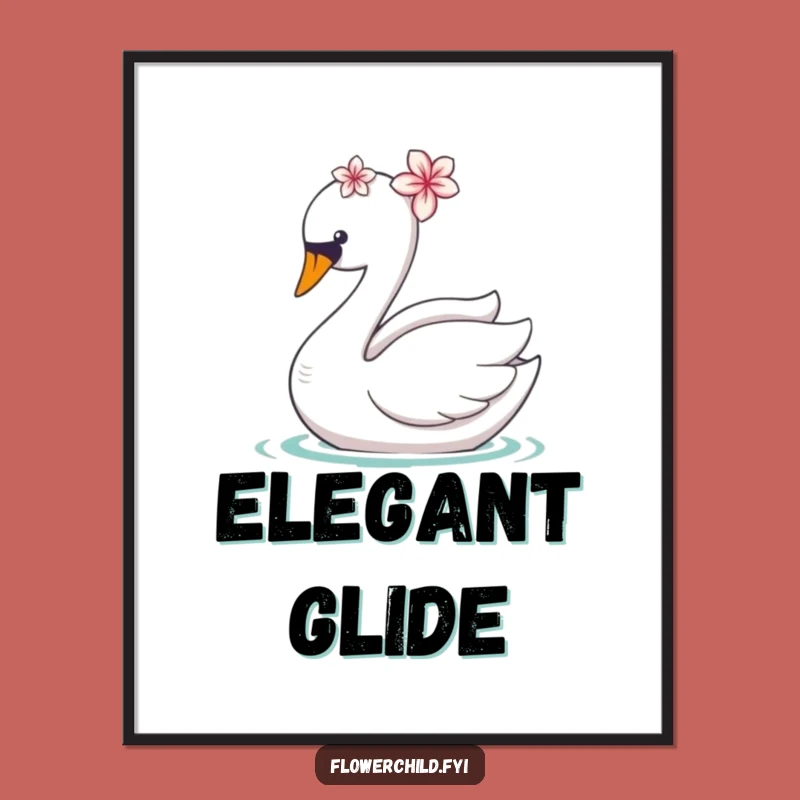 Funny Swan Flower Art Print: Elegant & Humorous Wall Decor Gift