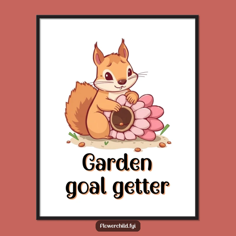 Determined Squirrel Planting Poster: Funny Art for Garden Inspiration