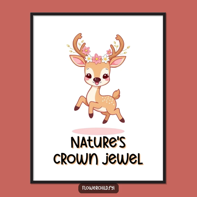 Funny Deer Flower Poster: Joyful Prance for Wall Art