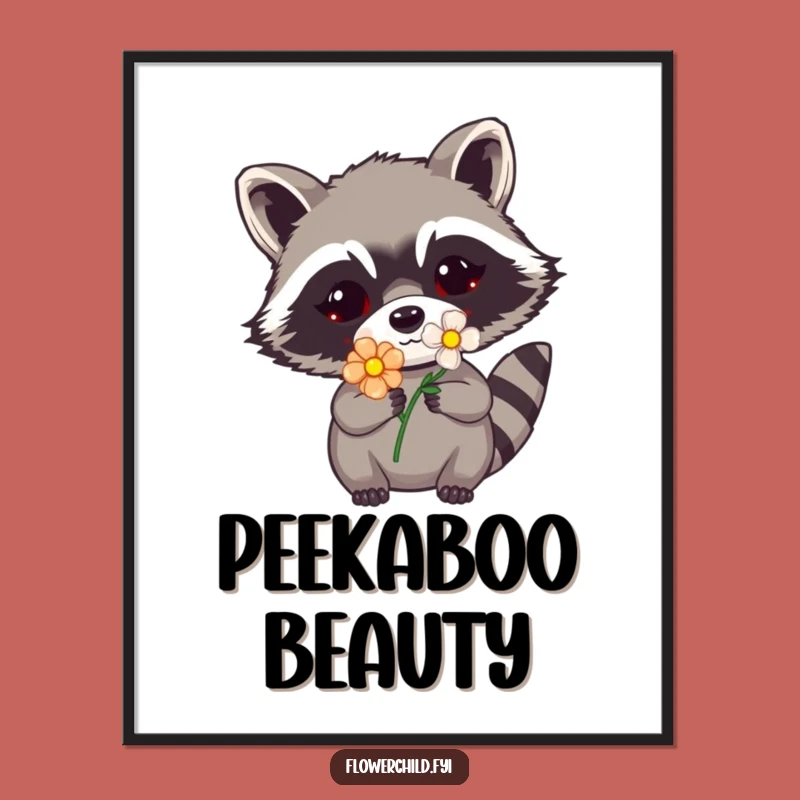 Funny Raccoon Flower Poster: Mischievous Peek for Wall Art