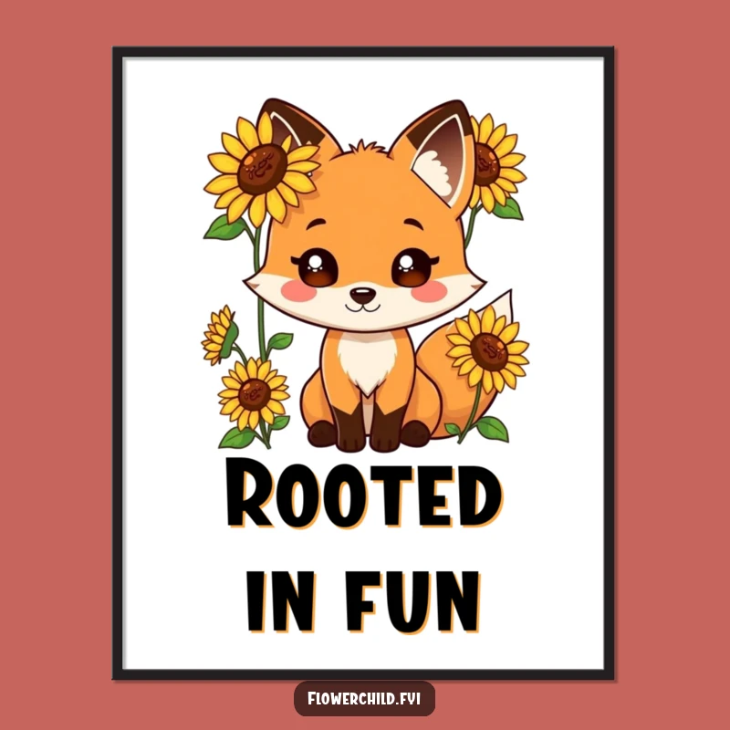 Funny Fox Sunflower Poster: Playful Wall Art for a Cheerful Space - A Great Funny Gift!