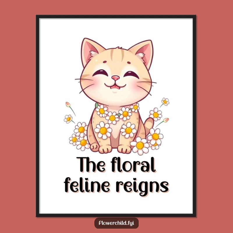 Funny Cat Daisy Chain Poster - Whimsical Wall Art Gift