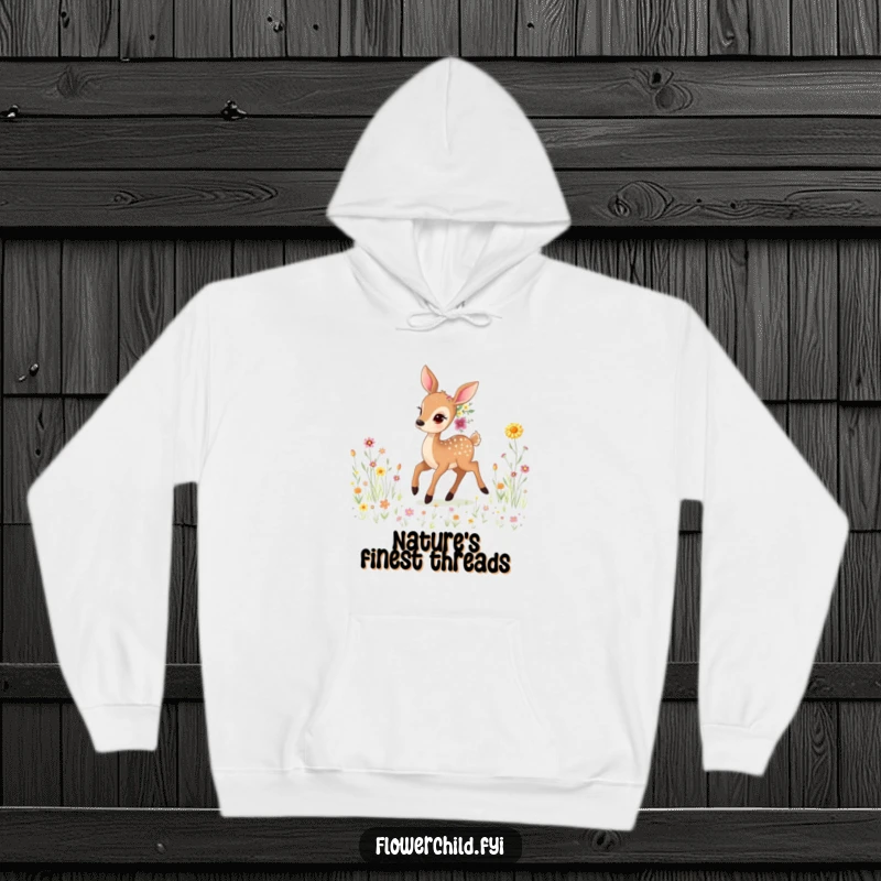 Funny Gentle Deer Hoodie: A cozy hoodie featuring a funny illustration of a gentle deer adorned with wildflowers, prancing through a meadow.