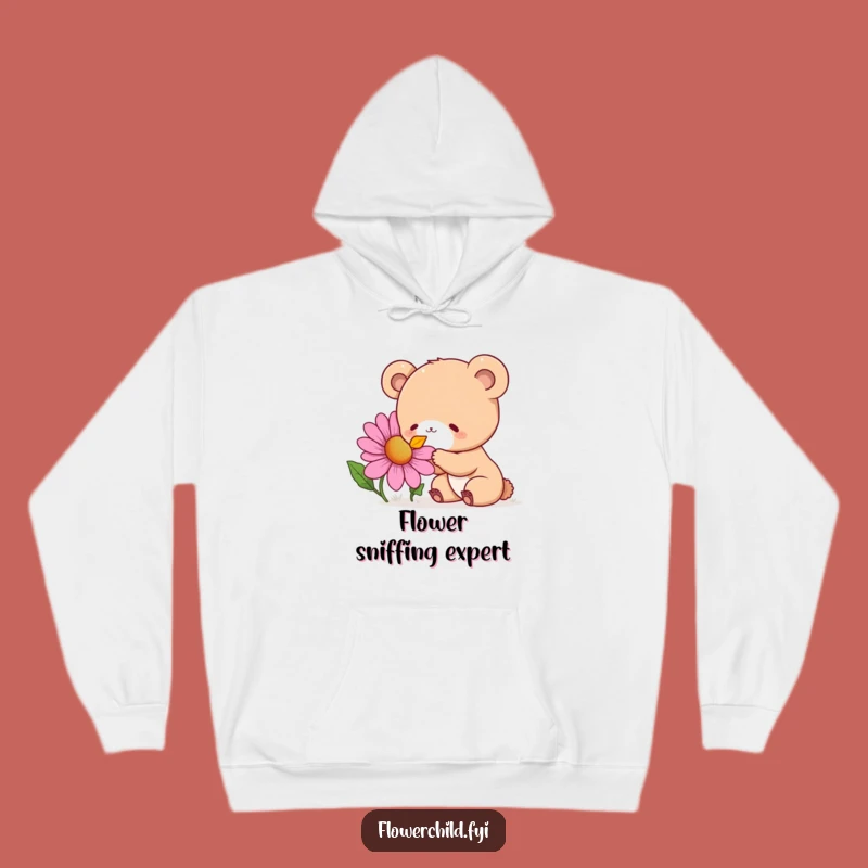 Funny Bear Cub Flower Sniffing Hoodie: Cozy Curious Sweatshirt, Fantastic Funny Gift